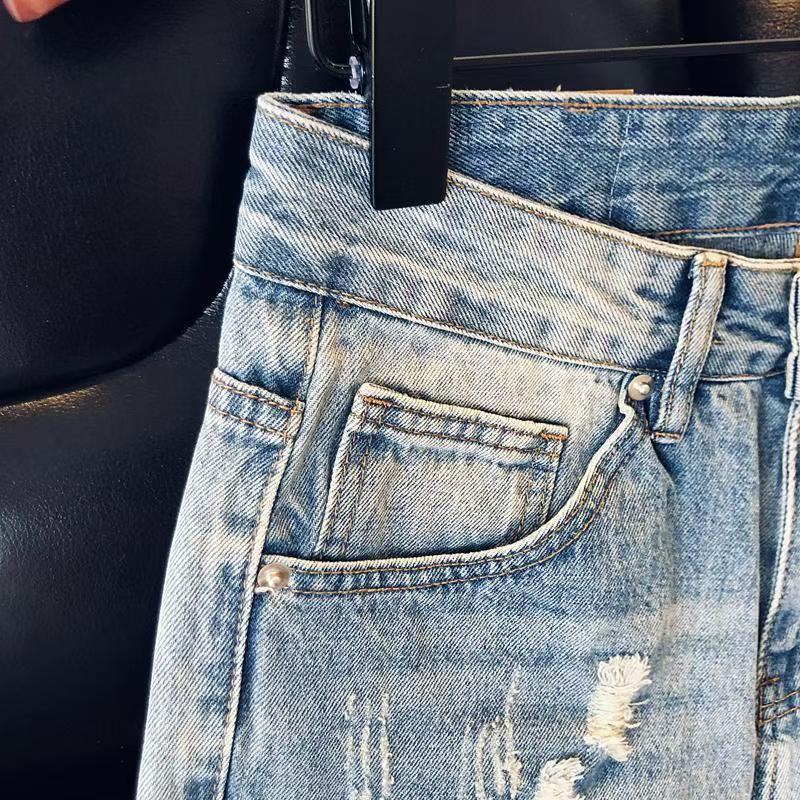 American Retro Washed Ripped Jeans Men's Trendy Brand Street Straight Wide-leg Pants Versatile Ruffian Handsome Casual Long Pants