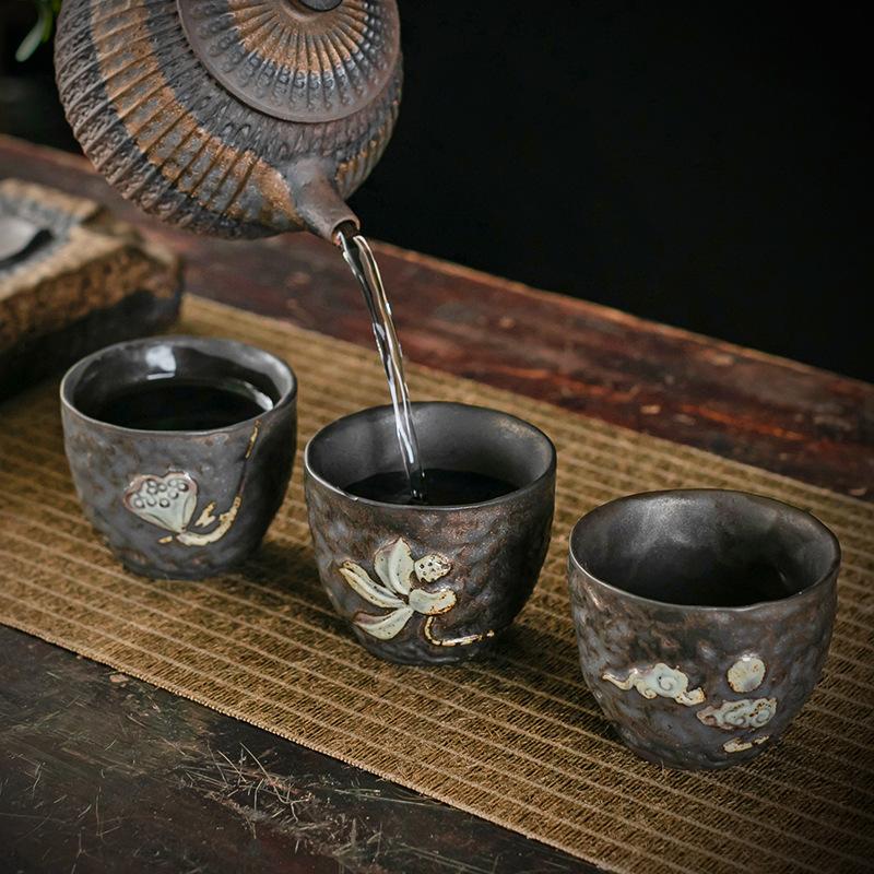 Gilt Tea Cup Rough Pottery Tea Cup Ceramic Chinese Vintage Tea Lamp Zen Master Cup