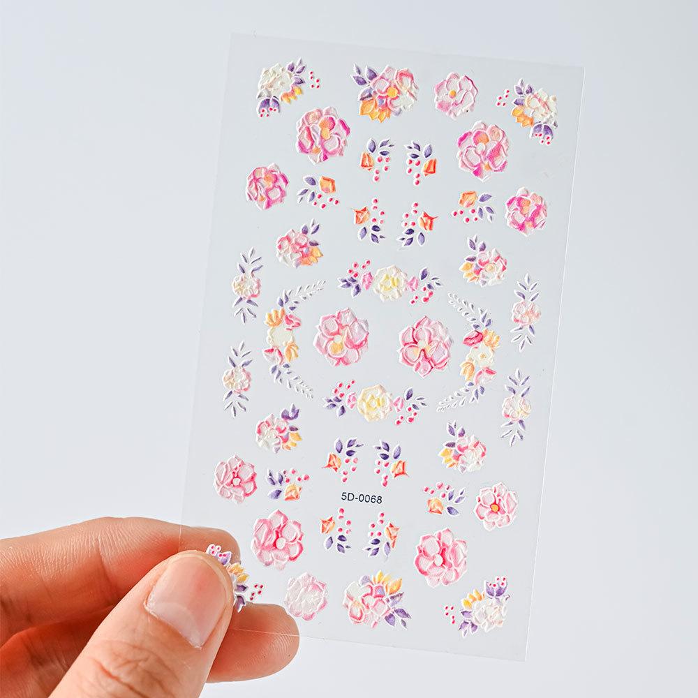 Color Relief Butterfly Nail Art Sticker 5D Three-Dimensional Butterfly Flower Adhesive Nail Decorative Relief Sticker