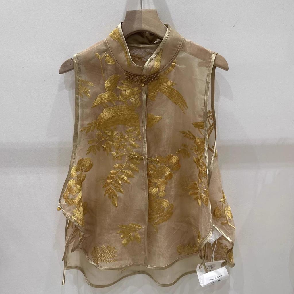 Summer New High Fashion Retro Buckle Embroidered Eugen 2025 Vest Antique Top