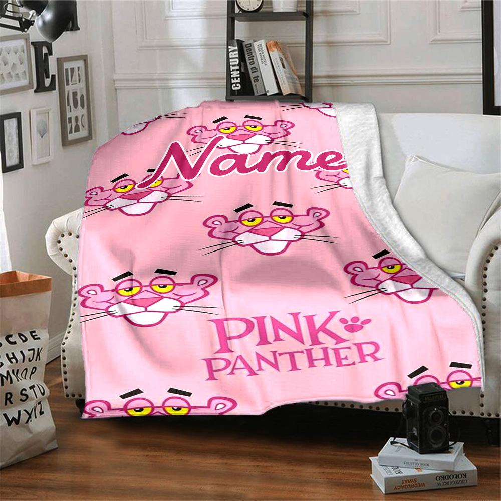 Custom Name Pink Panther Violin Flannel Blanket For Super Soft Cute Comfort Blanket For Travel Bedding Couch Sofa Blanket