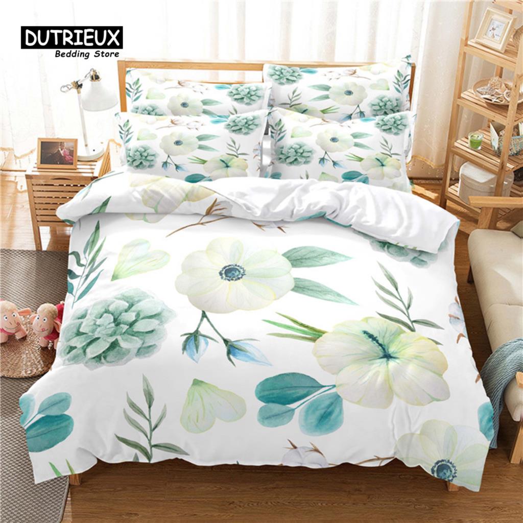 Beautiful Flower Bedding Set, 3Pc Flowers Duvet Cover Set, Soft Comfortable Breathable Duvet Cover, For Bedroom Guest Room Decor