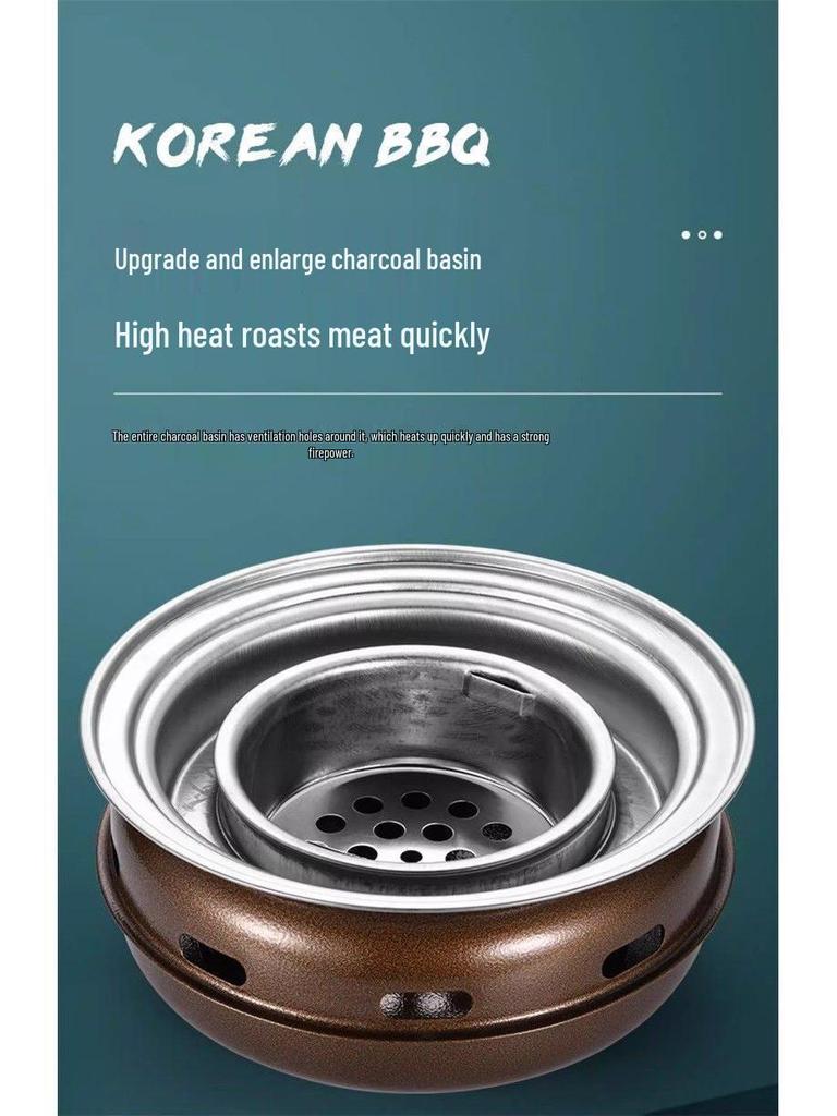 Korean Smokeless Charcoal Grill: Round Table Metal Iron BBQ & Tea Brewing Stove for Outdoors
