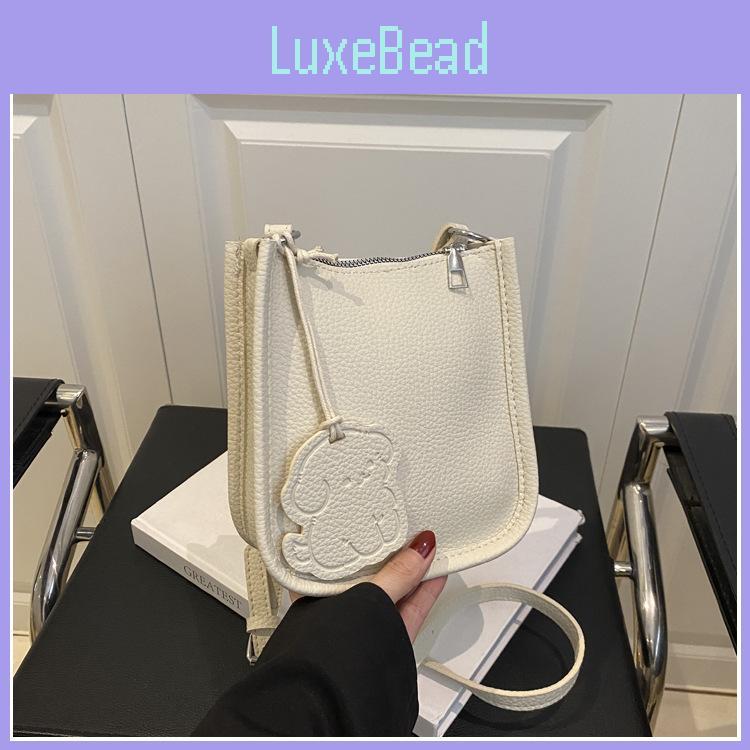 Color Simple Solid Lychee Pattern Embossed Women Square Bag With Pendant Cartoon