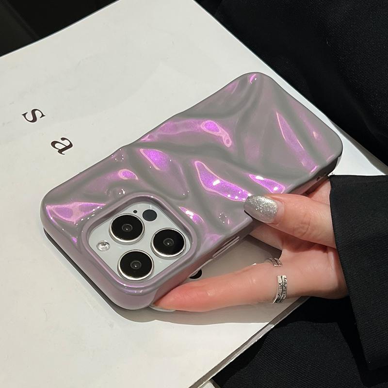 Fashion Dazzling Purple Glossy Wrinkled Texture Case For iPhone 16 Pro Max 17 15 14 Plus 13 12 11 Soft Phone Back Cover Shell