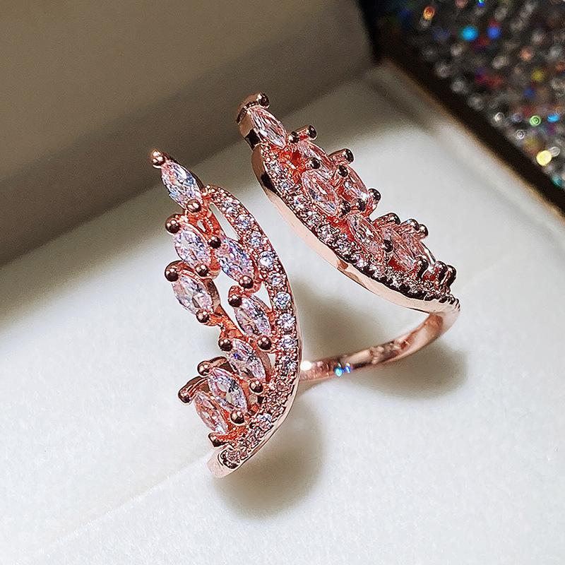 Exaggerated Horse Eye Diamond Angel Wings Ring Earrings Jewelry, Adjustable Ladies Ring