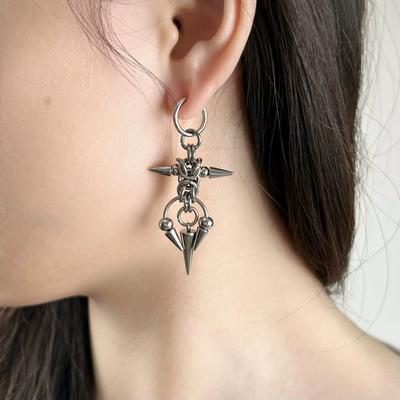Punk Jewelry Chain Splicing Rivet Earrings for Women Korean Fashion Cool Geometric Rivet Earrings Goth Accessorie Grunge Rock