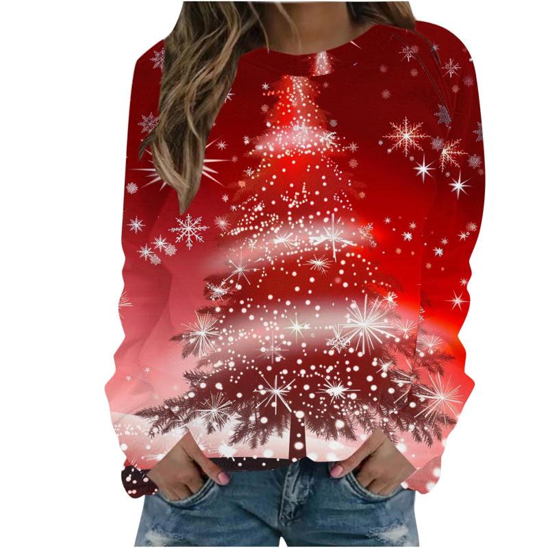 Christmas Snowman Pattern 3D Print Women Round-neck Sweatshirt Fashion Autumn Santa Claus Long Sleeve Cute Ladies Tee Pullover