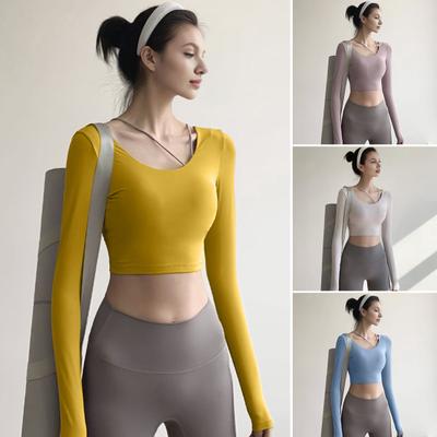 Inner Padded Yoga Tops Women Sexy Back Long Sleeve Yoga Top Sport High