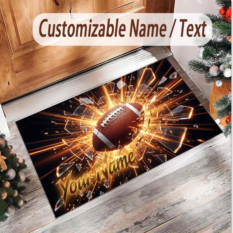 American Football Theme Soft Crystal Velvet Rug Custom Name & Text Print Non Slip Floor Rug for Bedroom Living Room