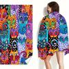 Serviette de plage chat abstrait coloré Impression recto Microfibre séchage rapide Serviette pour piscine plage natation Art Bohème pour amoureux des chats