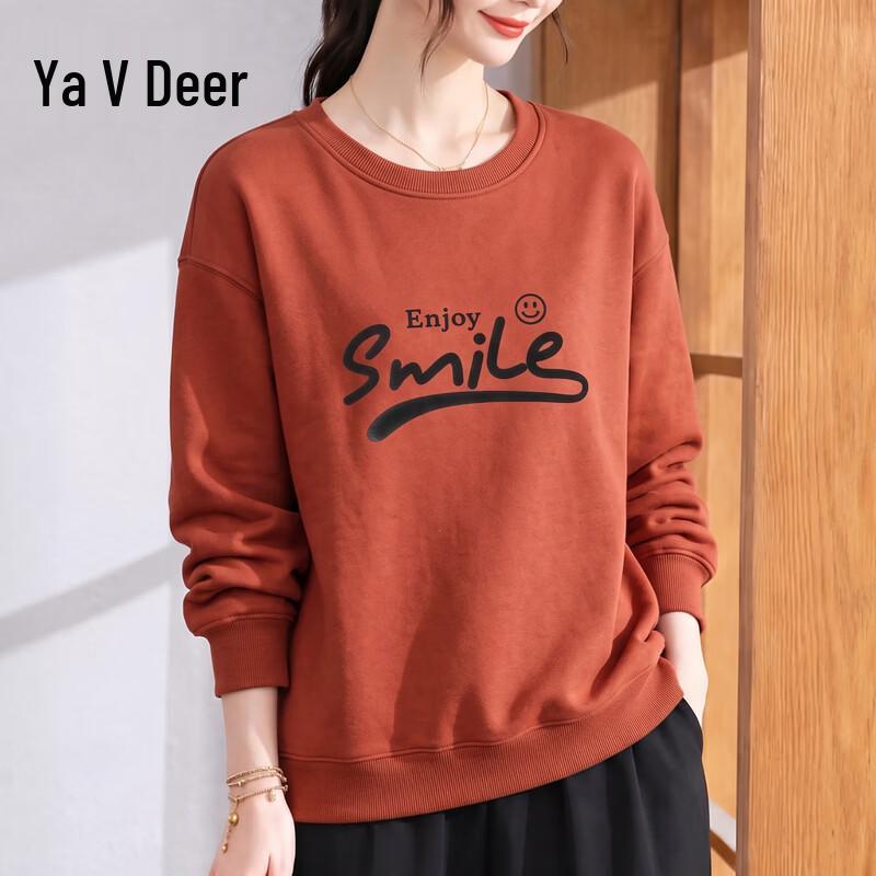 Yalu Women's Crew Neck Printed Long Sleeve Casual Sweatshirt