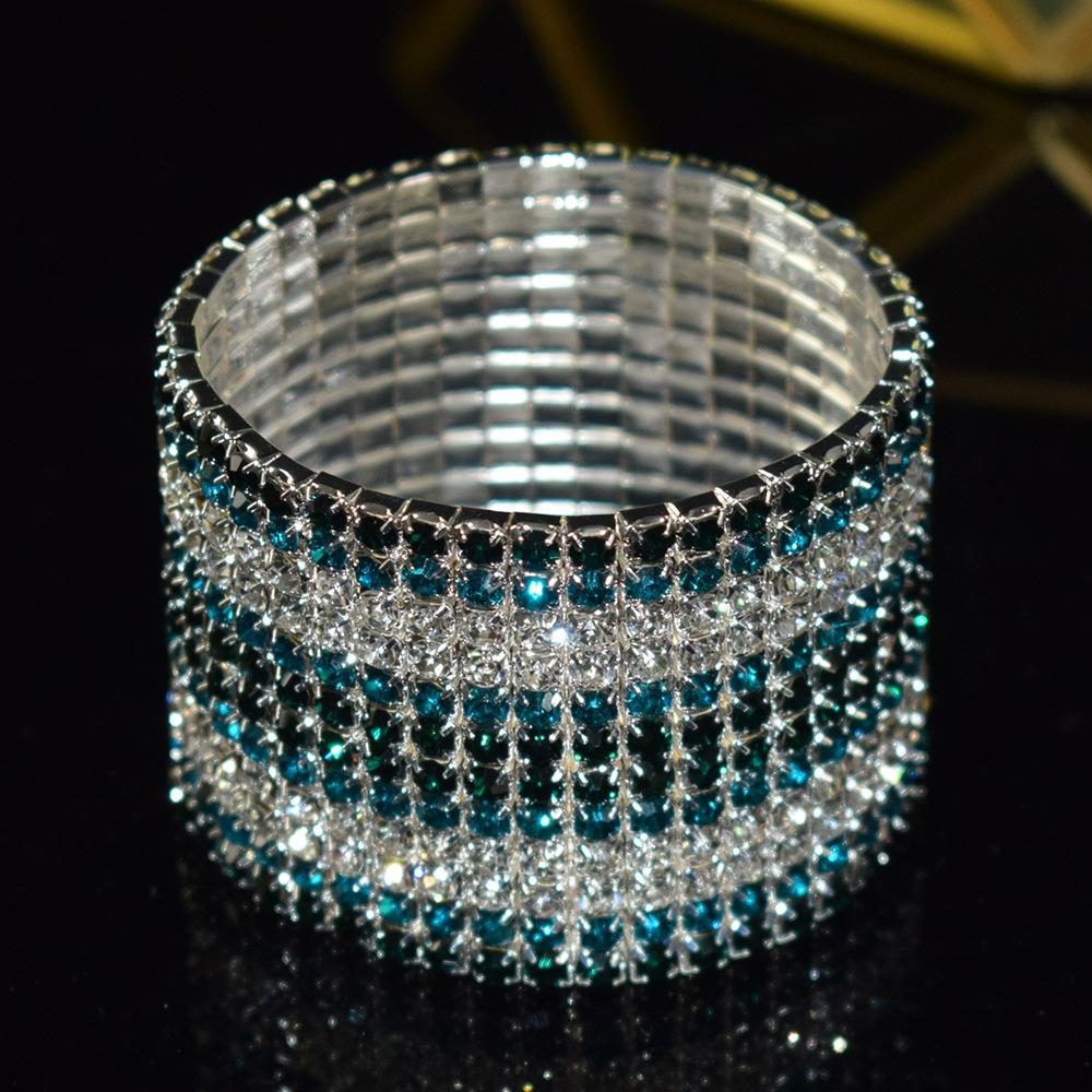 Bracelet Super Flash Incrusté de Cristal Brillant Strass Multi-Couches Large Cordon Élastique Ornement