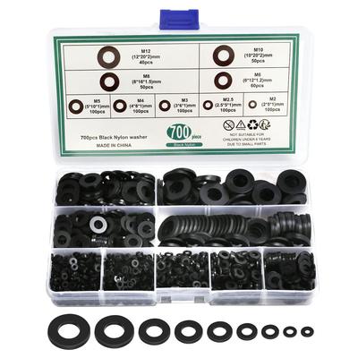 700Pcs Black and White Nylon Flat Gasket Set, Black Insulating Gasket, White Plastic Gasket Box.