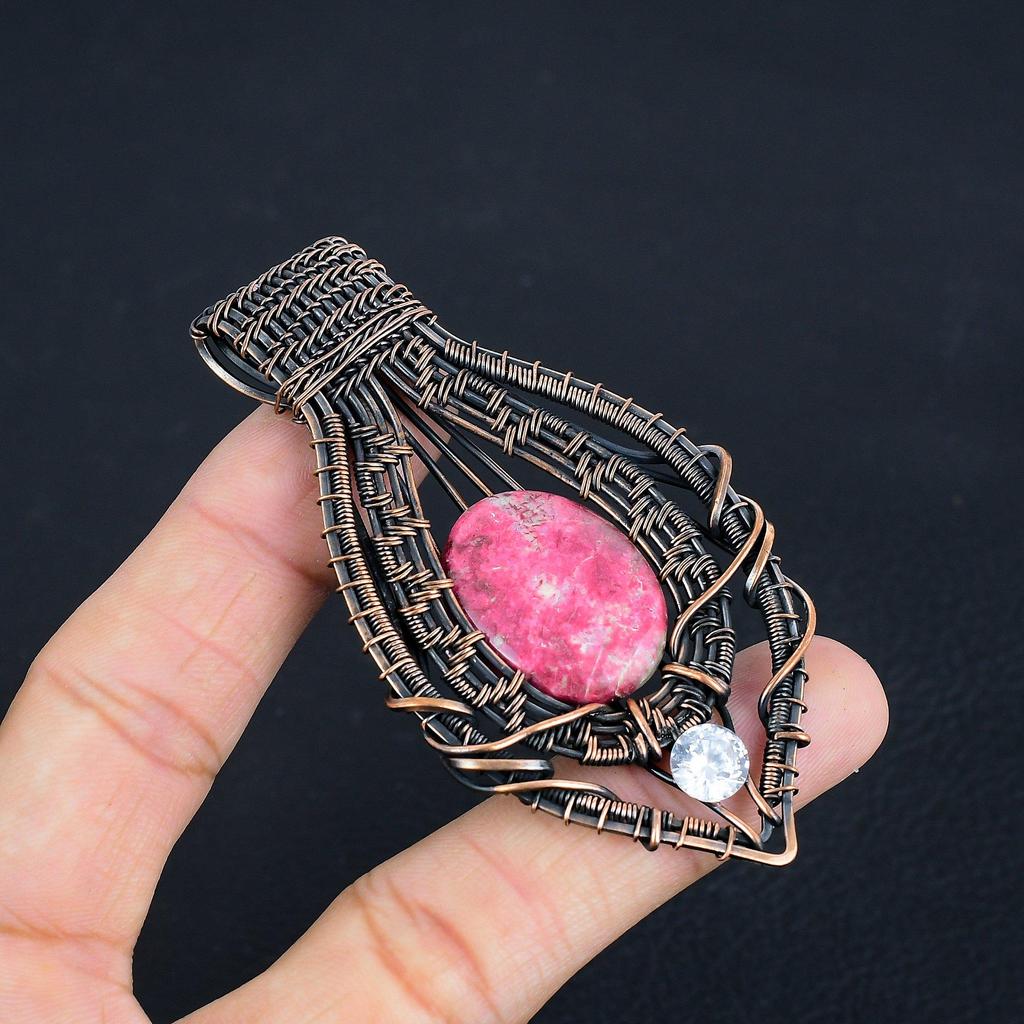 Pink Thulite Pendant Gemstone Jewelry, 999 Copper Wire Wrapped Pendant, Handmade Jewelry Birthstone Pendant, Gift For Him