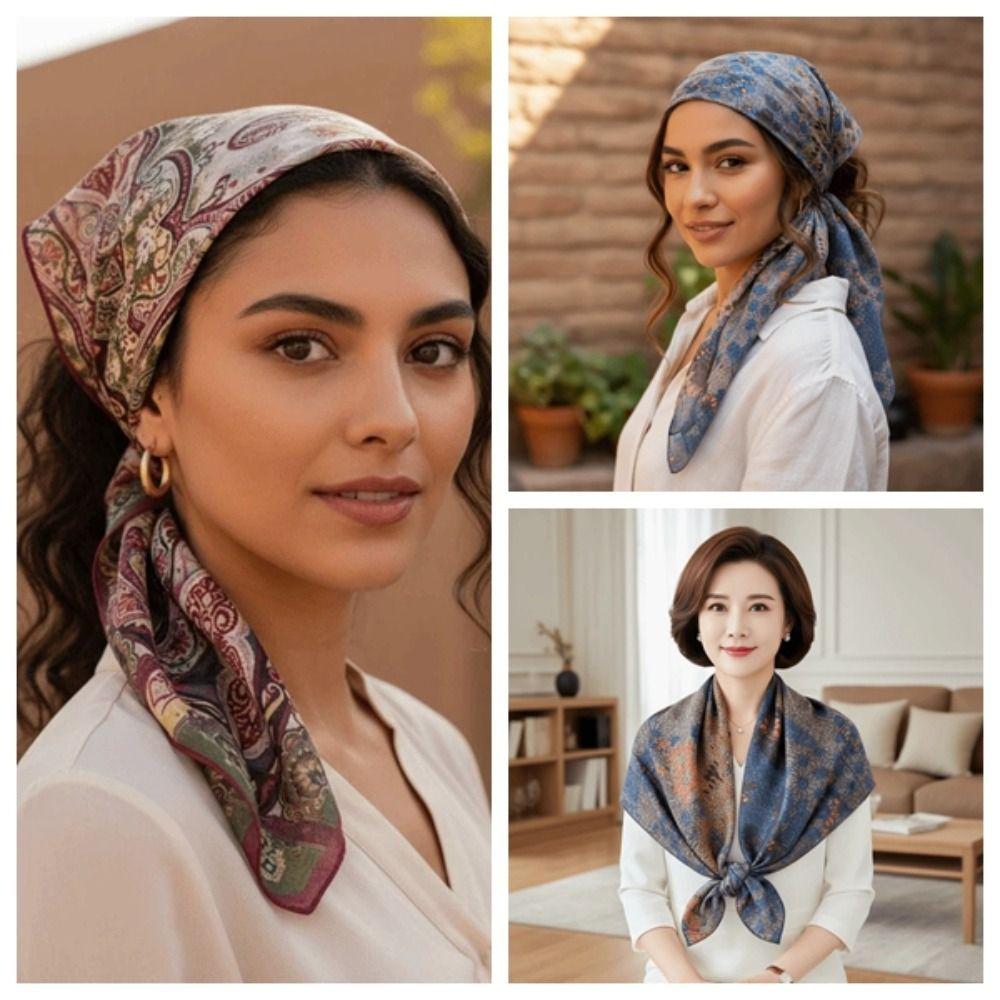 Sunscreen Mom Square Headscarf Lightweight Retro Patterned Square Shawl Bag Accessories