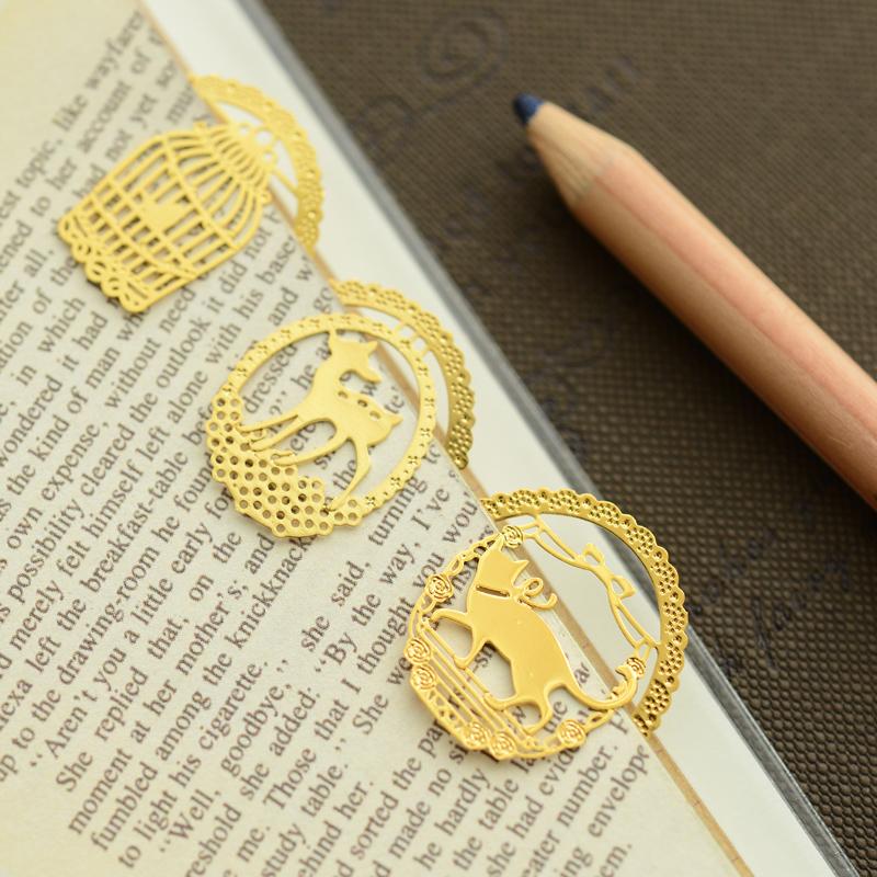 1pcs Mini Metal Bookmark for Book Lace Ring Cartoon Cat Rabbit Key Page Clips Unique Reading Gift Office School