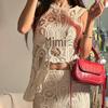 Retro Chic Crochet Crop Top: Sleeveless, Hollow Design 404