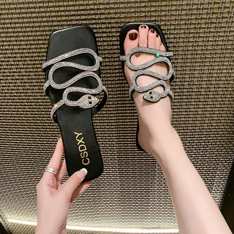 Fashion Crystal Rome Women's Slipper Fashion Summer Bling Flat Shoe Comfort Sandals for Women Outdoor Casual Party Flip Flops Slippers