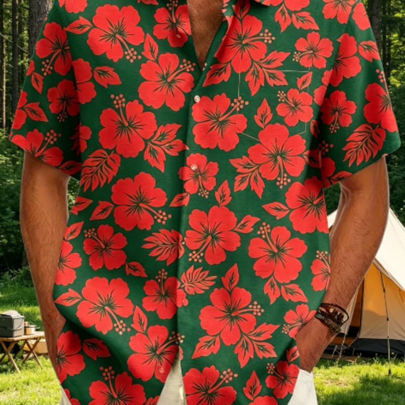 

Men s casual shirt printed short-sleeved shirt suitable for outdoor sports M