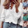 Womens Long Sleeve Ruffled Collar Shirt Loose Fit Casual Top With Lantern Sleeves