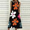 Women Plus Size Sleeveless Crew Neck Dress Watercolor Floral Printed Loose Midi Dress For Vacation Daily Wear