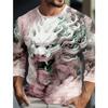 Spring and Autumn Round Neck 3D Dragon Pattern Printed Top Fashionable Casual Long Sleeved Men's T-shirts