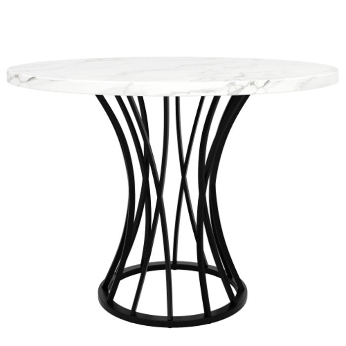 Table de salle à manger ronde - MUVOE - 80x80 cm - MDF marbré - Pieds en métal noir - 4 places