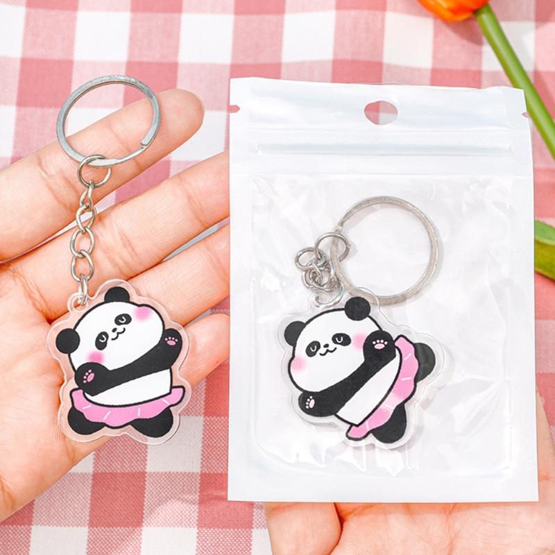 Pack Of 6 Panda Charm Keychain Handmade Acrylic Keyring Stylish Backpack Pendant for Animal Lovers and Gift Giving