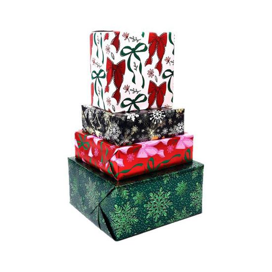 Christmas Wrapping Paper Roll 17 Inch x 120 Inch Snowflake Bow Jumbo Roll Vintage Holiday Gift Wrap for Christmas Parties Supplies