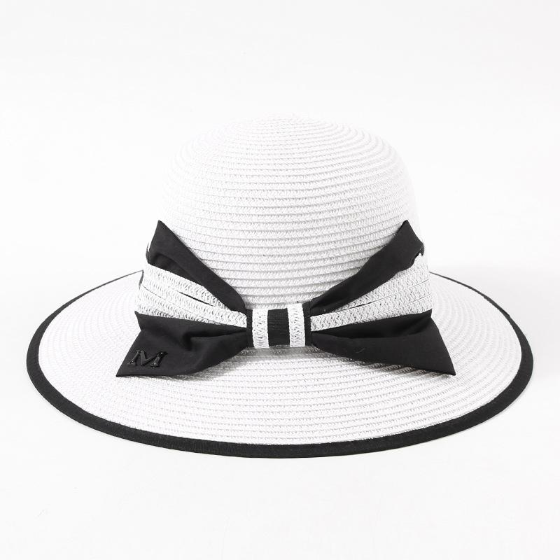 Straw Plaited Hat Sweet Bow Large Brim Womens Sunshade Fisherman Hatscaps