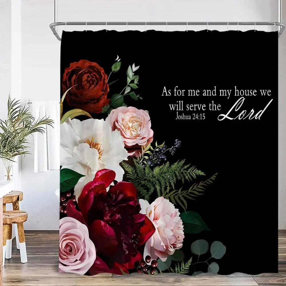 Pink perfume bottle shower curtain pink flower cosmetic pattern bathroom decoration modern fashion shower curtain with hook