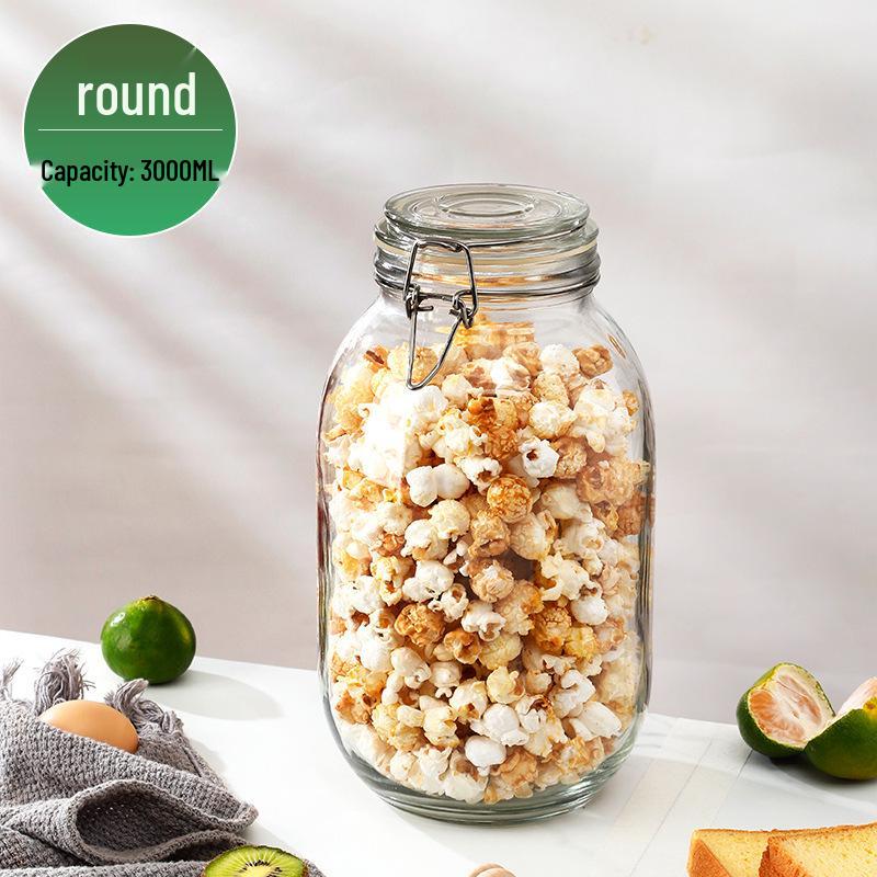 Glass Storage Jar with Transparent Buckle for Kitchen, Food-Grade Sealed Container for Grains