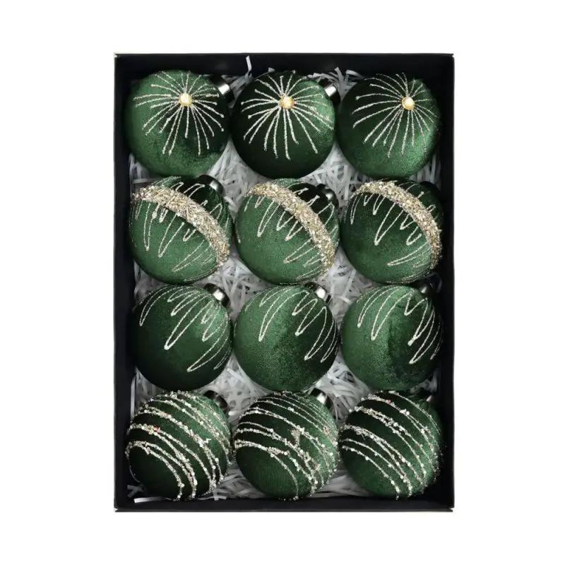 8CM Velvet Christmas Ball Pendant 3.2INCH Hanging Christmas Tree Decoration Ball Hot Stamping Star Christmas Ball