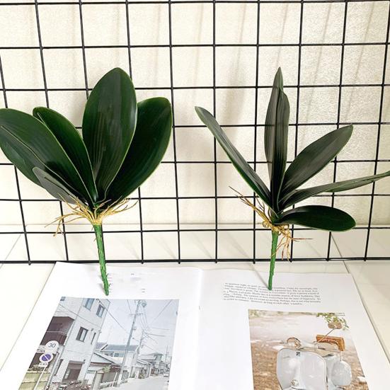 Artificial Green Phalaenopsis Leaves Faux Orchid Leaves Stem Real Touch Green Plant for Flower Arrangement Garden Bonsai Decor