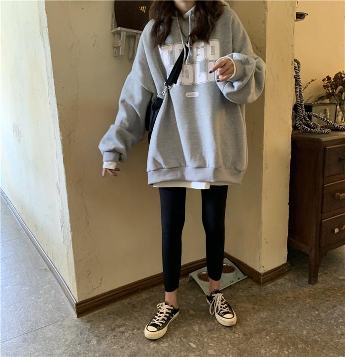 Women Long Sleeve Hooded O Neck Loose Pullovers Female Tops Solid Color Sweatshirts