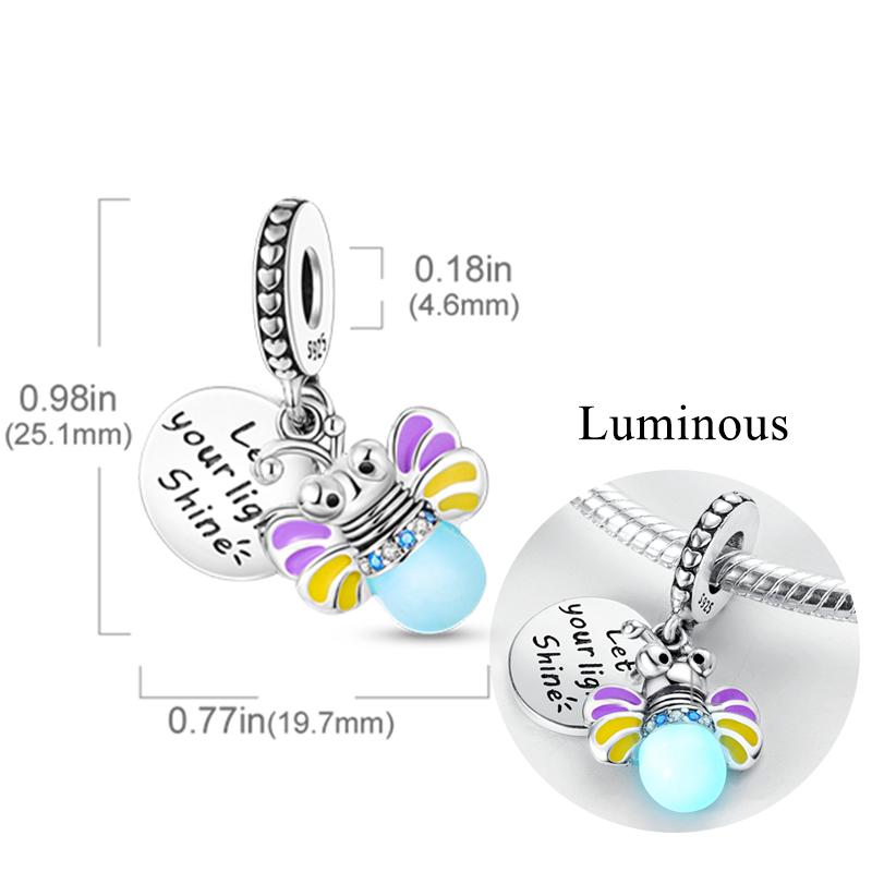 New Copper Charm Bead Charms Fireflies Stars Glowing Luminous Charm Bead Charms for Authentic Pendant Bracelets Do It Yourself Jewellery Gift