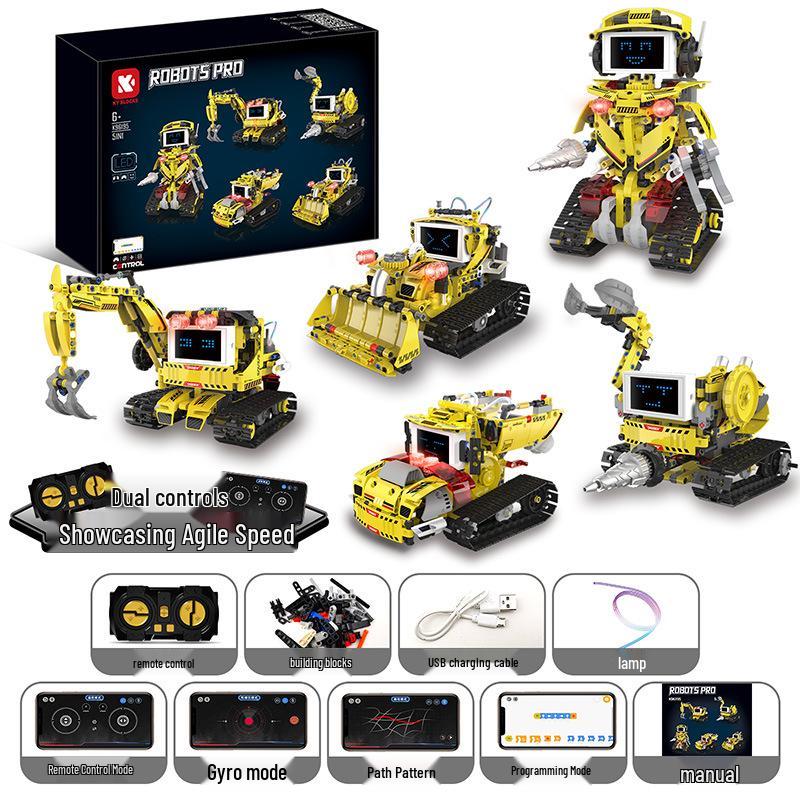 5-in-1 Robot Programming Building Blocks Educational Toy for Kids - Digital Display Remote Control