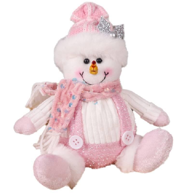 Adorable Pink Snowman And Reindeer Plush Figurines For Christmas Holiday Decor