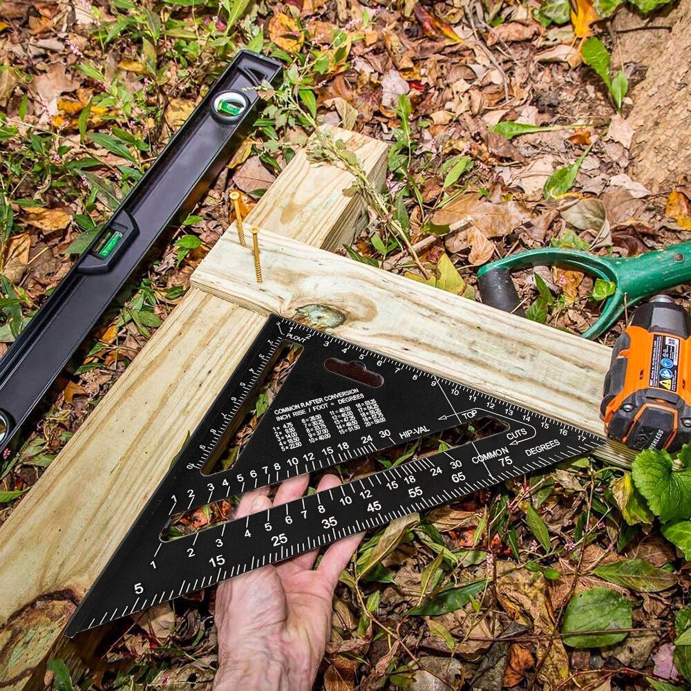 7/12 Inch Aluminum Alloy Triangle Ruler Speed Metric Square Angle Protractor Measuring Tool for Construction Framing
