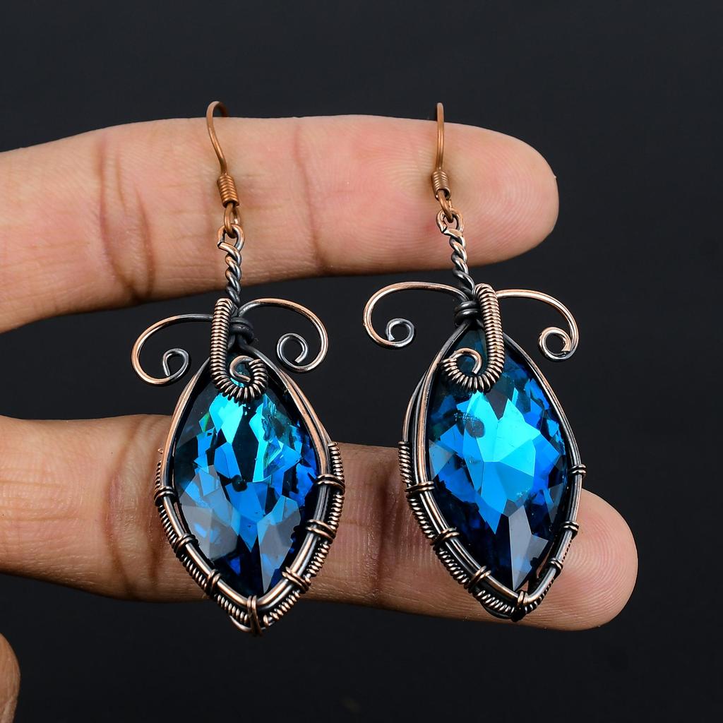 Blue Mystic Topaz Earrings Gemstone Jewelry, 999 Copper Wire Wrapped Earrings, Handmade Beautiful Jewelry Earrings