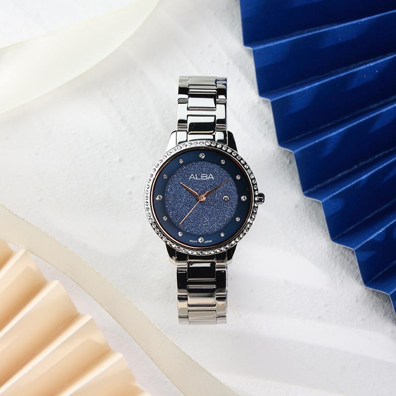 Seiko ALBA Кварцевые часы на стальном ремешке Женские часы Синий циферблат AH7W29X1