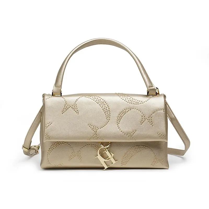 Ladies Shoulder Bag Premium Design with Gold Rivet Decoration Ladies Crossbody  Feeling PU Leather Pure Color Fashion Bag