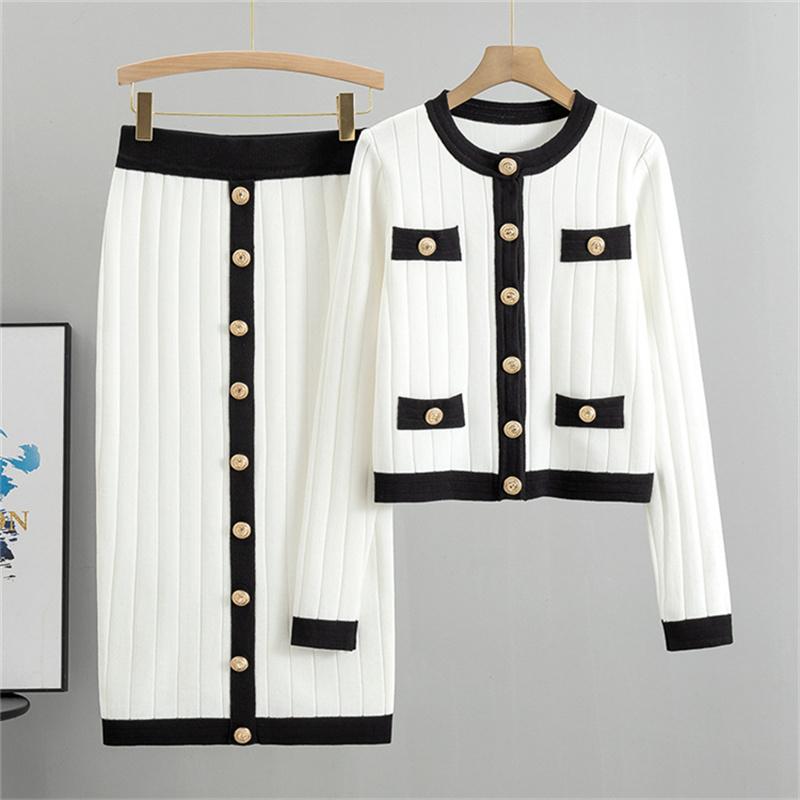 Women's Autumn and Winter High-end Dress Set Half Skirt Knitted Cardigan Two-piece Dress Set