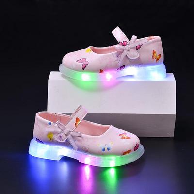 2026 Nieuwe Oplichtende Mary Jane Vlinder Bloemen Meisjes Prinsessen Schoenen - Trendy Casual Leer Gloei Schoenen met Vierkante Neus