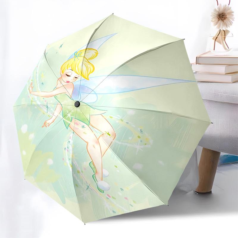 Tinkerbell, Fairy Themed Automatic Opening and Closing Umbrella, Brightly Colored 8-rib Portable Umbrella, Suitable for Men and Women, A Perfect Gift