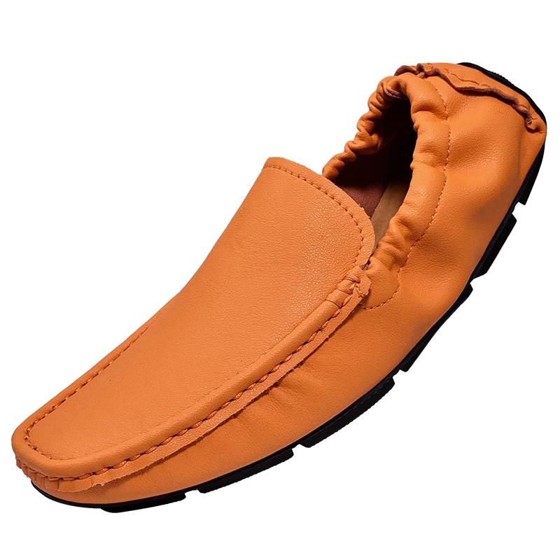 Fashion Genuine Leather Men Loafers Shoes High Quality Moccasins Driving Shoes Green Orange Office Shoes Casual Loafers Big Size 38-49