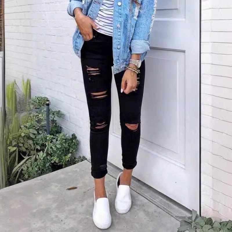 High Waist Slim Fit Black Women's Elastic Jeans