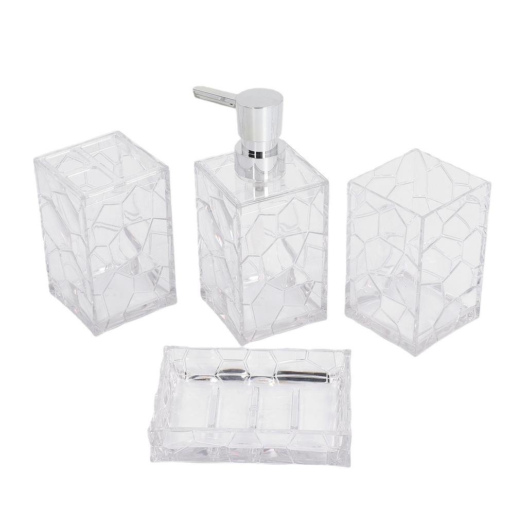 Bathroom Accessories Set Soap Dispenser Soap Dish Toothbrush Holder Cup Toilet Brush and Holder Transparent White