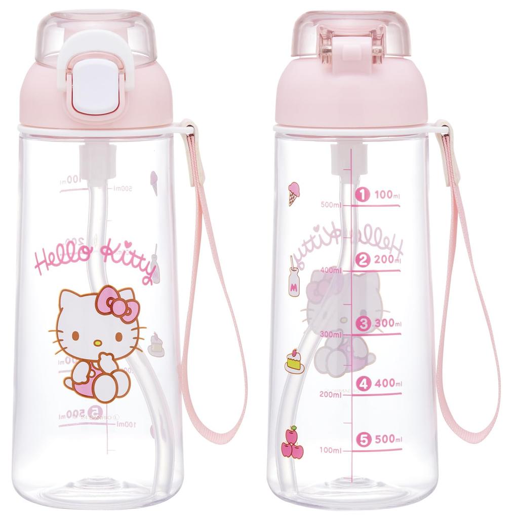 Skater Straw Clear Water for with Sanrio Hello Kitty PSHPO668145 Push-Button Bottle, 630ml, Children, Strap, Design,